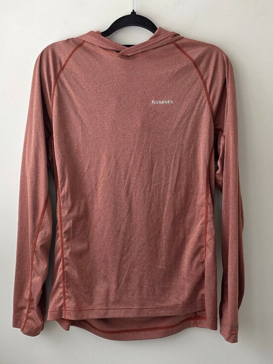 Simms Tops - SIMMS Long Sleeve Hooded Fishing Shirt | Medium | Rust Red Solar FX UPF 50